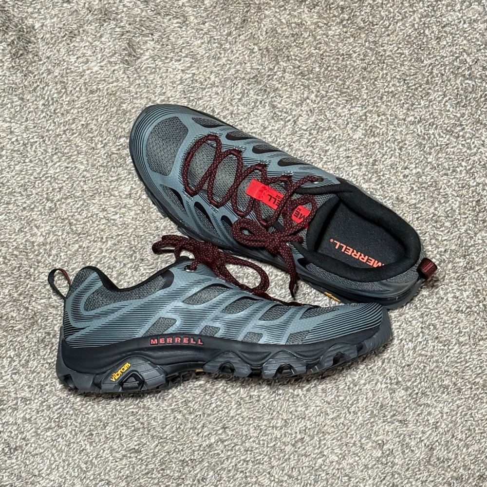 Merrell Moab Edge 2 Mens Hiking Shoes Beluga Grey Red J035901 Size 11